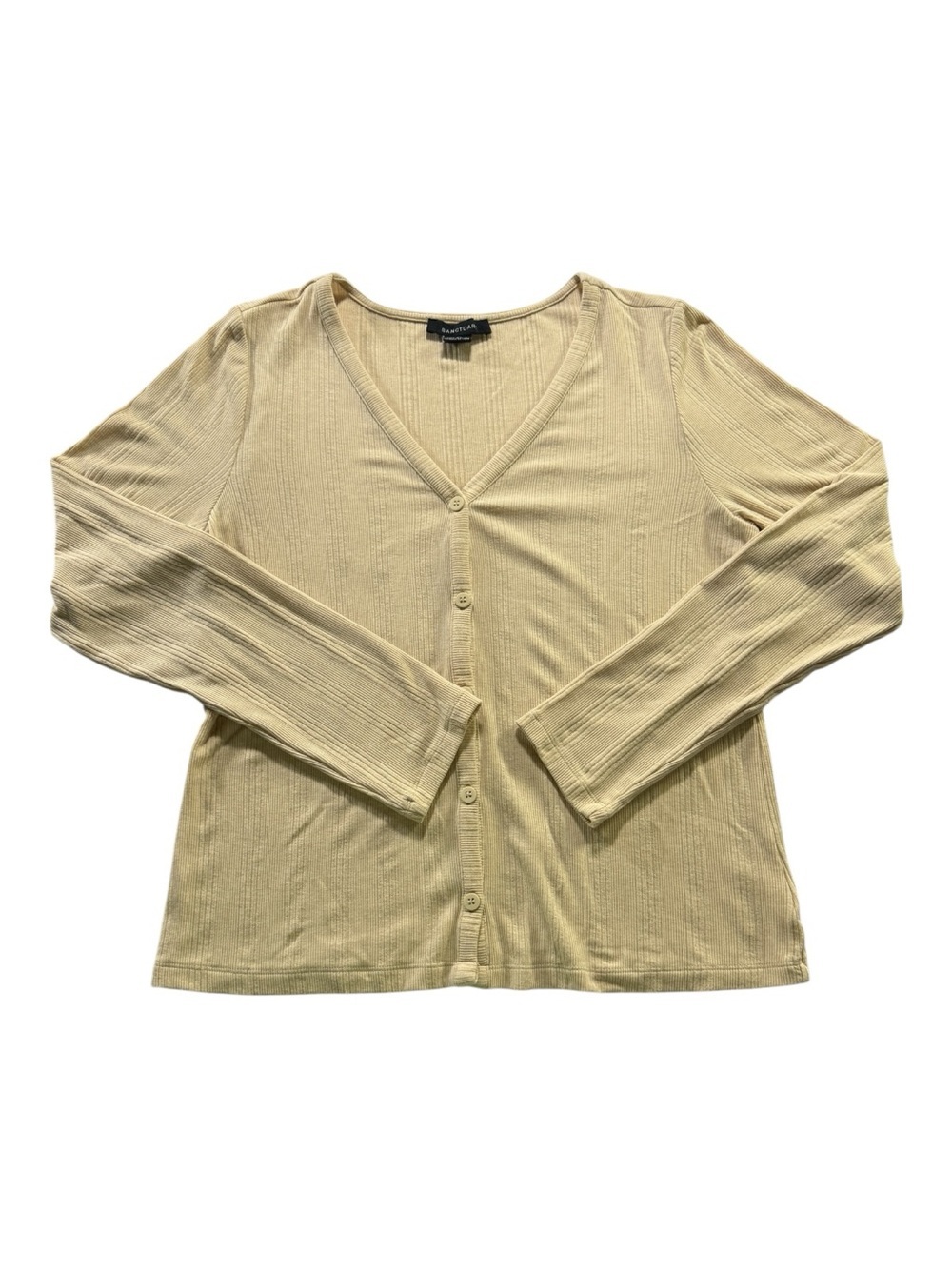 Sanctuary Ribbed Button Front Cardigan Top XL Beige Neutral Long Sleeve